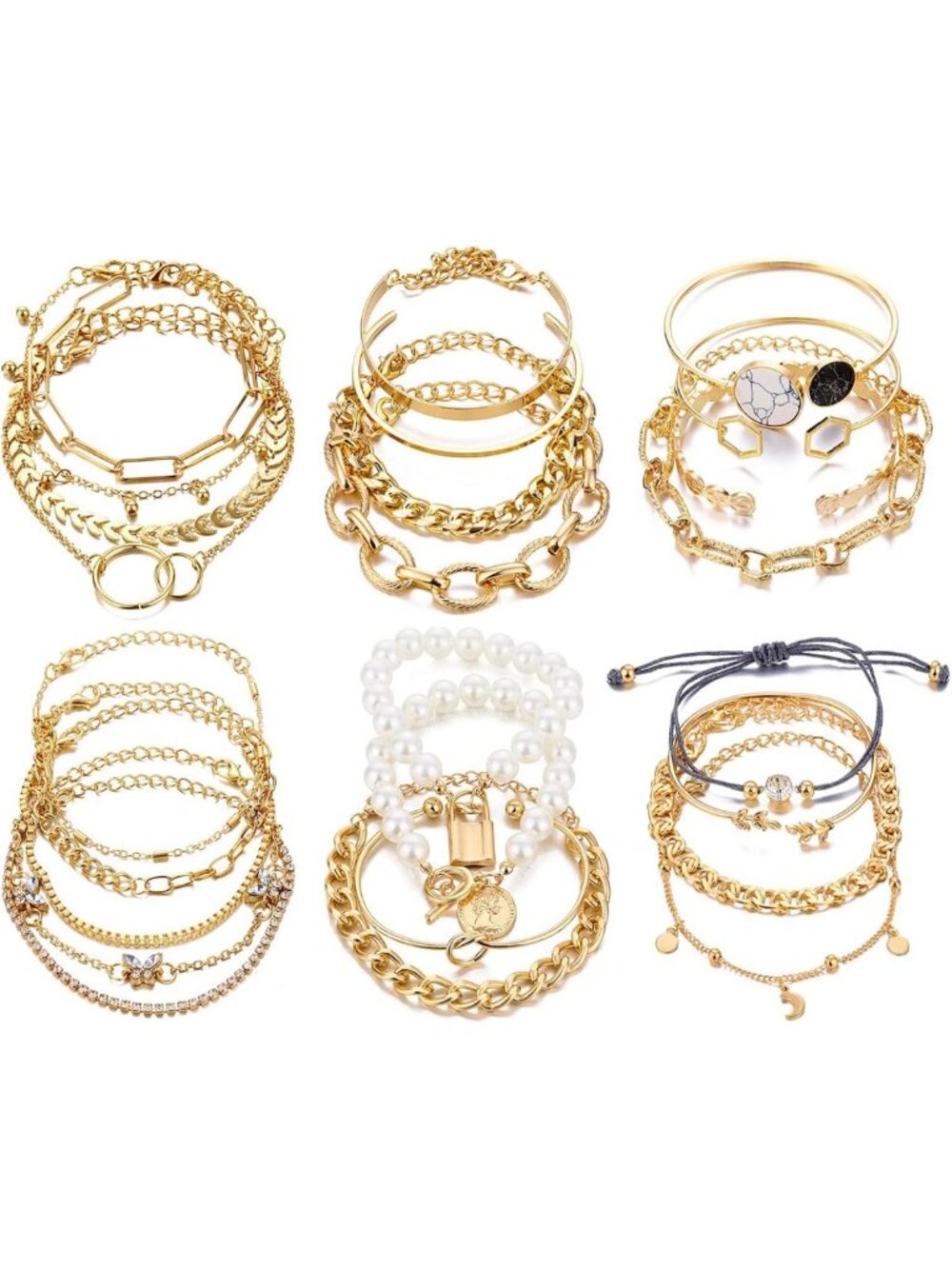 Boho Gold Silver Stackable Bracelets Set | 18-25 PCS Adjustable Charm Bangles